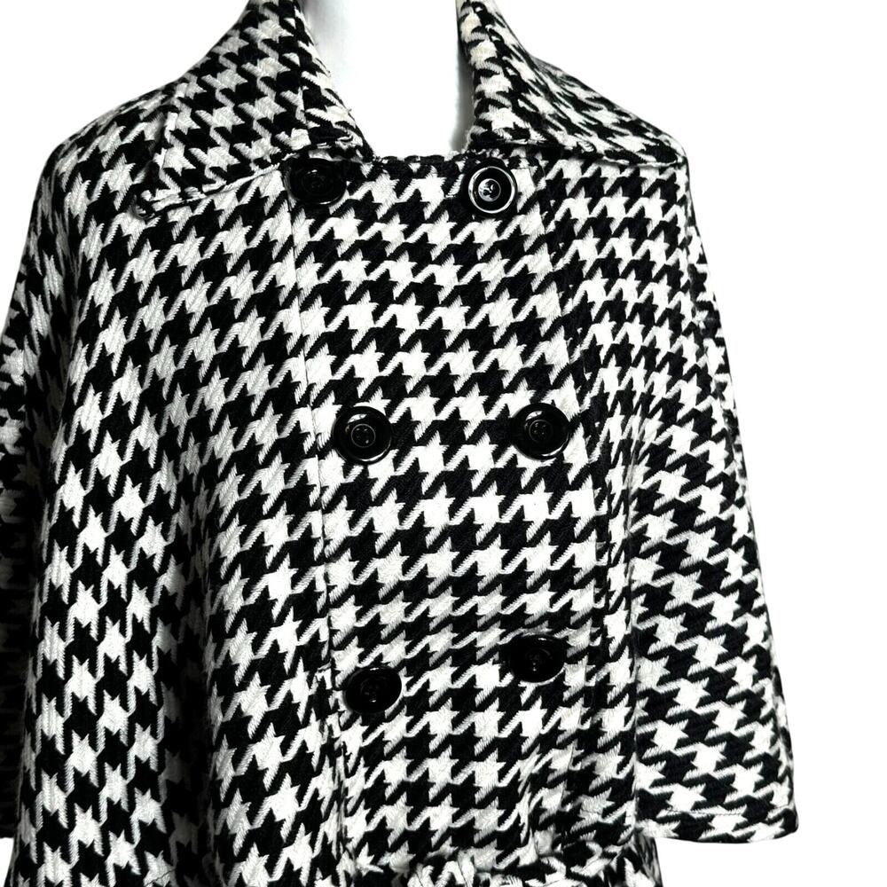 STEVE MADDEN Women's Large Black White Houndstooth Belt Pockets Button Cape Coat